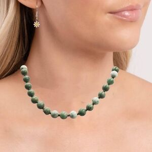 Natural Green Stone Bead Necklace 18” | Heavy | SG Consistent with Nephrite Jade